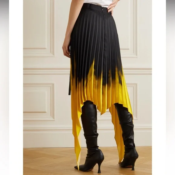 AZ Factory + Thebe Magugu asymmetric pleated black & saffron satin-twill skirt - Picture 2 of 4